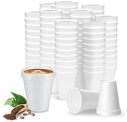 Shop Square 8 Oz Disposable Foam Cups (100 Pack), White Foam Insulates Hot & Cold Beverages, Made in the USA, To-Go Cups - for Coffee, Tea, Hot Cocoa, Soup, Broth, Smoothie, Soda, Juice