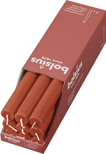 Bolsius - Rustik Stabkerzen - Orange - 9 Stück - 27 x 2.3 cm - Länge Brenndauer 13 Stunden - Unparfümierte - Enthält Natürliches Pflanzenwachs - Ohne Palmöl