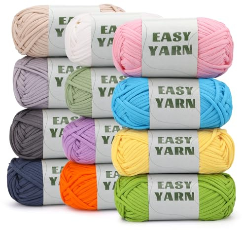 12 X 50g Dickes Garn Baumwolle Chenille Wolle Zum Häkeln, 12 Farben Wolle zum Häkeln Dicke Schlauchgarn gut Sichtbare Maschen, Whäkelgarn Dickes Garn Baumwoll-Nylon