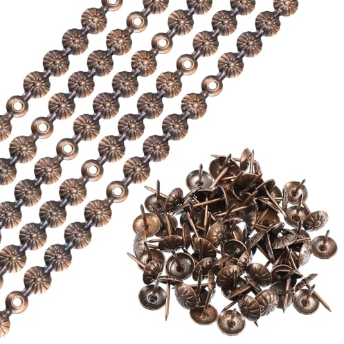 QUARKZMAN 5Stk Polsterstifte Streifen 1Meter Blume Dekorativ Nägel Zierleisten für Sofa Kopfteil Stuhl Möbel mit Polsternägel (11mm Kupfer)