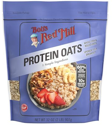 Bob's Red Mill Gluten Free Protein Oats, 907g – 10g Protein/Serving, Non-GMO, Whole Grain, Vegan, Kosher, High-Protein Rolled Oats for Nutritious Breakfasts