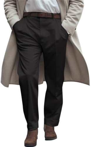 Oanviso Pantalon de Élégant pour Homme Coupe Droite Pantalon de Costume Classique Couleur Unie Pantalon de Affaires Confortable Pantalon avec Plis et Poches pour Décontracté et Formel C Noir XL