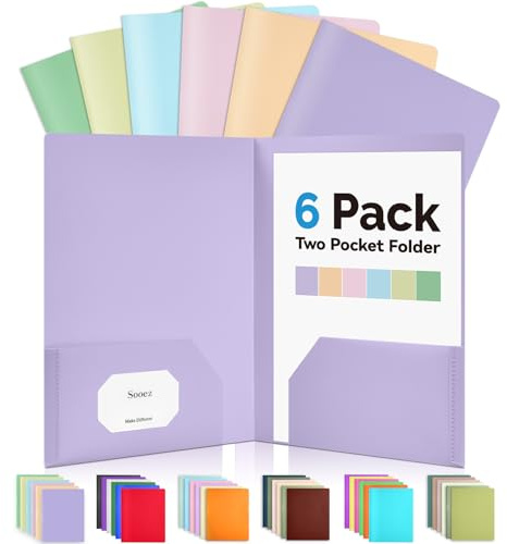 Sooez 7Pack Folders with Pockets, Pastels Colors, Heavy Duty Pocket Folder