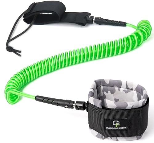 Coiled Paddle Board Leash - 3 m, Green - Stand Up Paddleboard Leg Rope