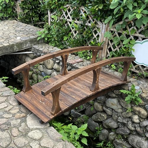 BBHW Gartenbrücken Kleine Holzbrücke im Freien für Den Garten, Weg-/Rasen-/Hof-/Teichbrücke mit Seitengeländer, Dekorative Gartenbrücke mit Einer Länge von 140 cm, 56420