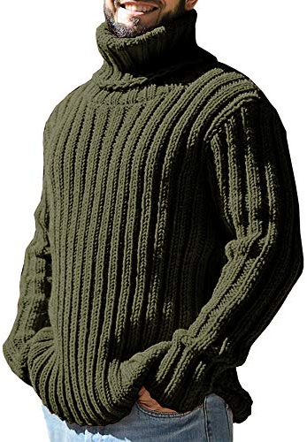 Runcati - Maglione da uomo con collo alto, a maglia intrecciata, per autunno/inverno, a maglia larga, tinta unita, verde, XXL