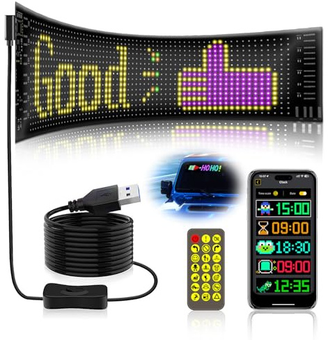 Gemsaya Tablero de indicadores LED flexible, 37,4 x 9,2 cm, programable, Bluetooth Smart App Panel RGB, desplazamiento personalizado, placa luminosa con mando a distancia para el coche