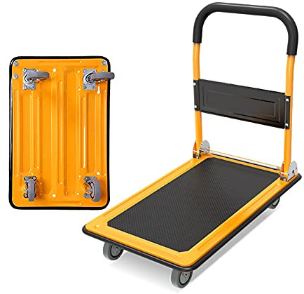 Transport Trolley, Folding Platform Trolley, Thickened Metal Chassis, Sliding Trolley with 4 Wheels for Home Office Transport, Sack Truck with Folding Handle, Folding Trolley (Colour: Yellow)