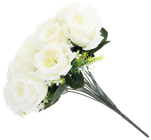 ORFOFE Fiori Artificiali per Cimitero Bouquet di Seta 18 Rose Finte Fiori Finti Disposizione Floreale per Tomba Finta