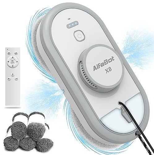 AlfaBot X8 Robot Lavavetri Elettrico Intelligente, Pulizia Automatica con Spray Bidirezionale, Serbatoio 50ml, Aspirazione 4980PA, Anticaduta, per Finestre, Specchi e Superfici Vetrate