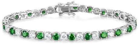 FANCIME May Birthstone Tennis Bracelet, 14K Gold Plated Emerald Tennis Bracelets for Women, Fine Jewellery Wedding Bridal Prom Birthday Gift for Her Women Girls