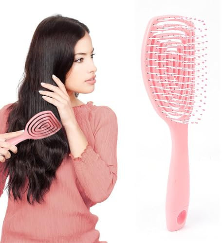 Bmeigo Detangling Hair Brush for Women and Men - Vented Detangling Brush Hollow Detangler Large Paddle Hairbrush Soft Bristles for Wet and Dry Thick Curly Straight Long Short Hair (Pink)
