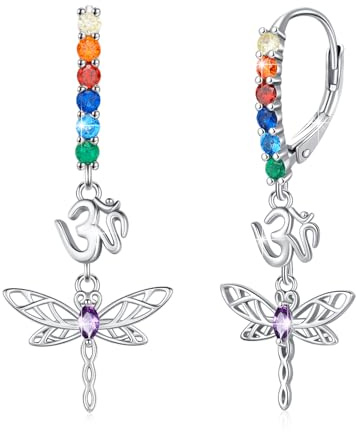 Libelle Ohrringe 925 Sterling Silber Chakra Libelle Tropfen Ohrringe CZ Baumelnde Yoga Schmuck Geschenk für Frauen Mädchen