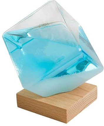 Grand verre tempête en forme de cube - Prévisions météorologiques élégantes - Décoration de bureau élégante - Prévisions météo en - Bouteille d'eau - Modèle cube avec base en bois - S