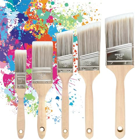 Lot de 5 pinceaux à peinture avec manche en bois, pinceau mural, pinceaux coudés, pinceaux de peinture pour maison, émulsion brillante, pinceaux de peinture décoratifs pour armoire, châssis, bordure