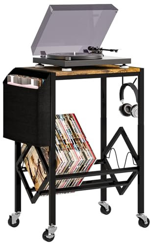 Yorbay Support pour Tourne-disques Vinyles avec Sac d’Organisation Table de Platine 2 Niveaux pour 200 Albums Disques CDs Cadeau pour Amateur de Musique Salon Chambre à Coucher - Noir