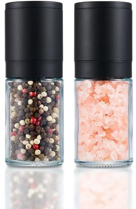 Salt and Pepper Grinder 2pcs Black Pepper Mill Refillable Manual Adjustable Coarseness Glass Material Fits in Home Kitchen Barbecue