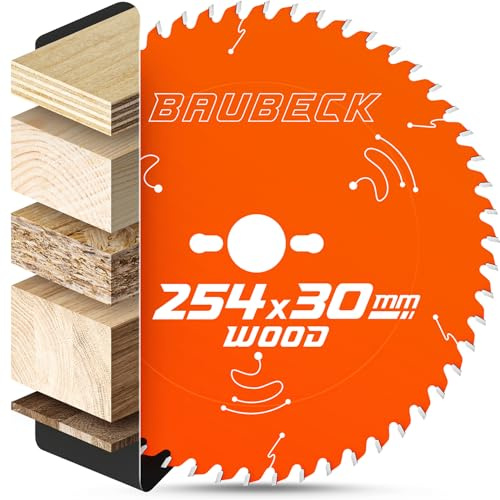 BAUBECK Sågblad 254 x 30 + 25,4 mm adapterring 2,6 mm snitt i trä, 54 tänder för kap- och bordscirkelsågar, som Metabo KGS 254 M, Bosch GTS 10 XC, PTS 10, cirkelsågblad 254, kapsågblad 254