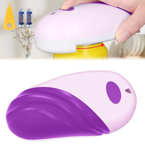 Apriscatole elettrico, apribarattoli elettrico One-utton Start adatto per tutti gli alimenti in scatola, con batterie e apribottiglie, adatto per casalinghe, anziani con artrite (viola)