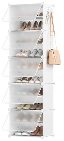 HOOBRO Zapatero, Modular con 5 Compartimentos, Estantería de Plástico, Cajas DIY, con Puerta, para Entrada, Armario, Pasillo, Blanco y Transparente EWW11SC01