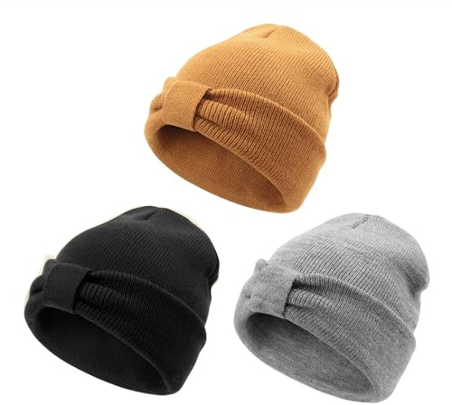 DRESHOW Beanie Baby Vintermössor för Småbarn Mjuk Stickad Unisexmössa för Pojkar och Flickor Varma Mössor med Rosett för 6-36 Månader