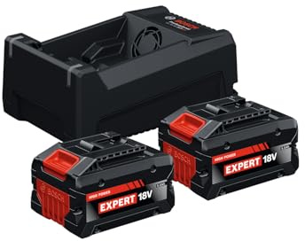 Bosch EXPERT 18V System Hochleistungs-Starter-Set: 2X EXBA18V-55 + 1x Schnellladegerät GAL 12V/18V-18