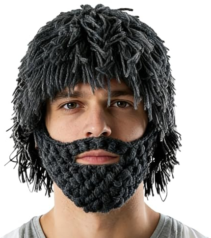 Cappello Invernale Caldo Fatto a Mano con Barba e Baffi, Berretto con Barba, Berretto Invernale Lavorato a Maglia Punk, Cappello Caldo, per Viaggi, Festival, Uomini, Donne, Appassionati di