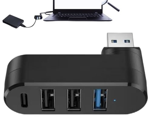USB-port splitter – Abs 4 port 5 Gbps 80 G | USB 3.0 expander roterbar | adapter multikontakt | dataöverföringsförlängning | bärbar dator PC-konsol skrivartillbehör tillbehör