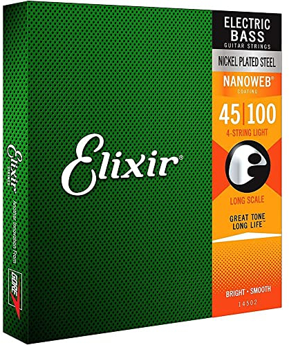 Elixir® Saiten Nickel-Wound 4-str. E-Basssaiten mit NANOWEB® Beschichtung, Long Scale, Light (.045-.100)
