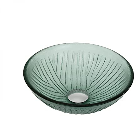 Renovators Supply Glass Countertop Vessel Sink - Round Bathroom Wash Basin - Tempered Vanity Bowl With Sink Drain - Modern Lavatory Bowls for Small Spaces - Shatter-Resistant - Green Drain Frosted