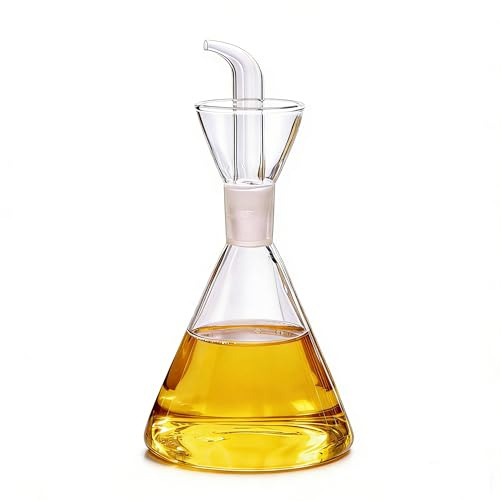 ELETON Conical 8 oz Glass Oil Dispenser – No Drip Olive Oil Cruet with Leak-Proof Spout, Easy-Fill Wide Mouth, Borosilicate Bottle for Kitchen & BBQ