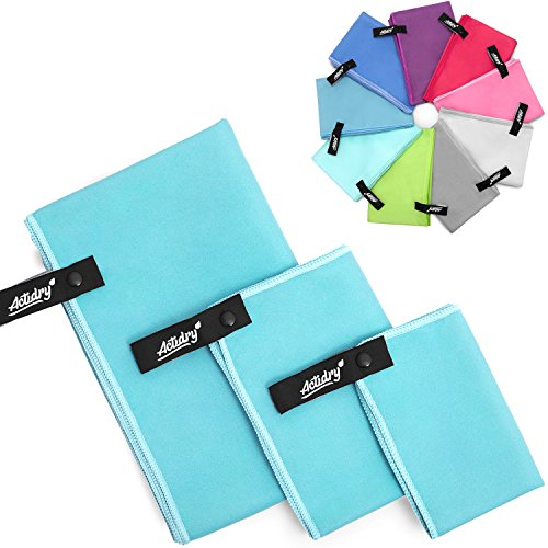 Actidry Mikrofaser Handtücher 2er Set L+S (80 x 160 + 40 x 80 cm) Microfaser Strandtuch Badetuch Saunatuch Sporthandtuch Fitnesstuch Wandern Camping - Türkisblau