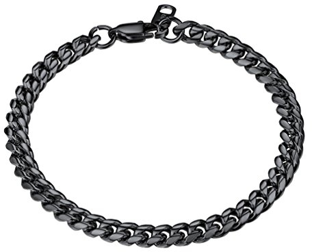 PROSTEEL Herren Armband 6mm Edelstahl Panzerkette Armband schwer Glieder Link Kettenarmband Armkette Armreif, Länge 19cm, schwarz