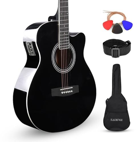 Kadence Frontier Series Acoustic Electric Guitar - Spruce Wood Finish Electric Acoustic Guitar (Black EQ) - Electro Acoustic Guitars with Strings, Strap, Pickup and Bag - Semi Acoustic Guitar