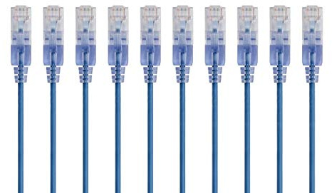 Monoprice Cat6A Ethernet Patch Cable - 10-Pack, Snagless RJ45, 550Mhz, 10G, UTP, Pure Bare Copper Wire, 30AWG, 0.5 Feet, Blue - SlimRun Series