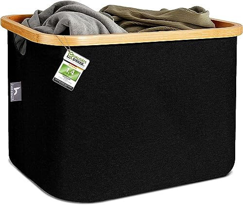 HENNEZ - Cesto portabiancheria nero 40L - Cesta portabiancheria - Portabiancheria salvaspazio - Portabiancheria sporca - Cesto portaoggetti - Porta biancheria sporca per bagno - Cestone portagiochi