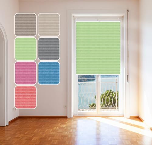 Plissee Grün 95x120cm mit Alu-Profil, Stoff in Jeans-Optik, KlemmFix Halterung ohne Bohren, Melange