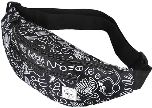 Vibe Bauchtasche Gürteltasche für Damen, Herren & Kinder (schwarz weiß tribal) - Fanny Pack Tasche, Hüfttasche, Handytasche für Festival, Party, Rave, Sport, Outdoor, Fitness, Fahrrad, Joggen