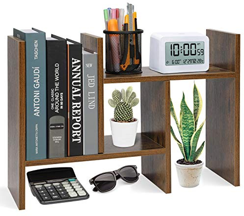 Hossejoy Desktop Bookshelf & Organiser, Adjustable Wood Desk Organizer Shelf Rack, Small Counter Top Bookcase Free Style Display Stand, Space Saving Bookshelf for Home Office - Easy Assembly