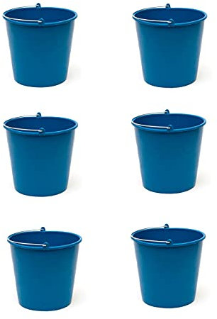 Pack de 6 Cubos de Goma, de Color Azul, de 28,7 x 25,5 cm, con Capacidad de 12 litros, con asa de Metal, para Distintas Funciones, Cubo Limpieza, cubeta agrícola