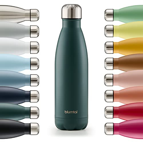 Blumtal Borraccia da 350 ml, in acciaio inox, a prova di perdite, senza BPA, fredda e calda, bottiglia isolata a doppia parete, colore verde scuro