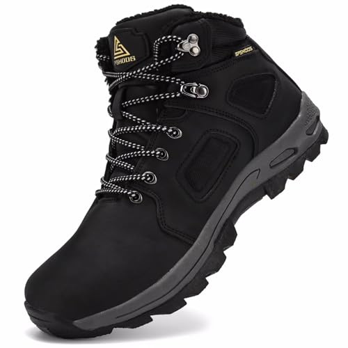 Stivali Invernali Uomo Caldo Scarpe da Neve Impermeabile Antiscivolo Sneakers da Trekking Nero 42 EU