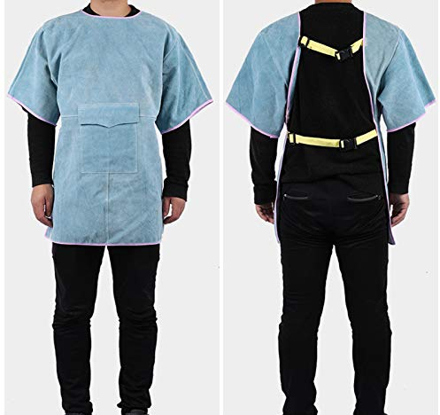 Schweißerschürze, Sicherheitsarbeitsschürze Schwer entflammbares Rindsleder Schweißerleder Grill Arbeitsschürze mit Werkzeugtaschen Werkstattschürze, Blau, 85 cm