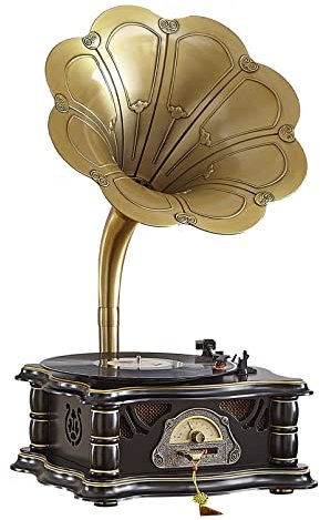 Vintage Gramophone, Retro Phonograph Vinyl Record Players, Bluetooth Audio Turntables, 7/9/12 Record Player with FM Stereo Radio and USB Play for Home Decor & Music Entertainment