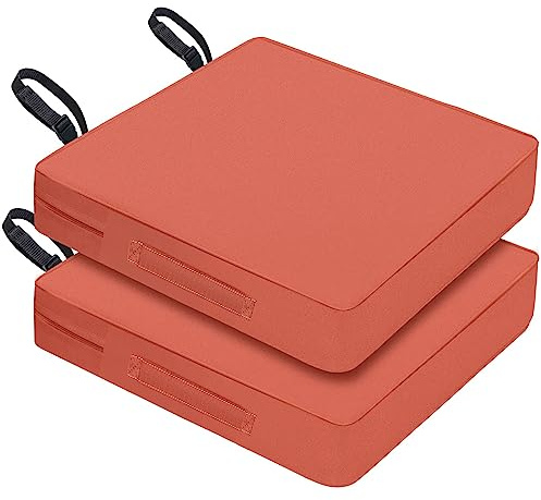 SECLATO Patio Chair Cushion 20x20 Inch Waterproof Outdoor Seat Cushions for Patio Furniture 5-Year Color Fastness Garden Sofa Couch Chair Pads with Handle and Adjustable Straps, 2 Pack, Spice