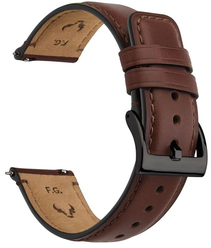 Fullmosa Correa de reloj de piel vintage, correa de repuesto de 22 mm, 20 mm, 24 mm, 19 mm, 18 mm, accesorio para reloj inteligente y relojes universales, Marrón oscuro+hardware gris ahumado, 19mm
