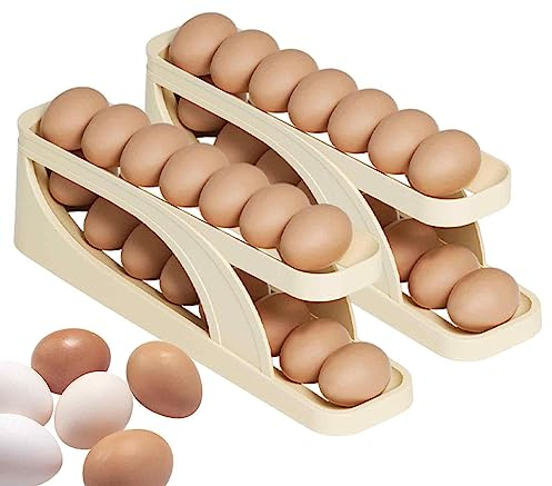 Organizador de Huevos para Nevera, 1/2pcs hueveras para frigorifico, Rejilla Almacenamiento con Ruedas Delgadas, Organizador Nevera, Portahuevos Automático por Gravedad, dispensador Huevos Nevera