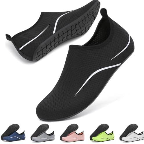 RUOMU Scarpe da Scoglio Donna Uomo da Immersione Scarpette da Surf Water Shoes Barefoot per Bagno Spiaggia Mare Snorkel Yoga(Nero,42 EU)