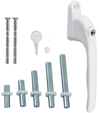 Vivo Technologies 1 x PVC Window Handles for uPVC Windows White, Universal Window Handle Inline Espag Handle,Key Locking for Double Glazing