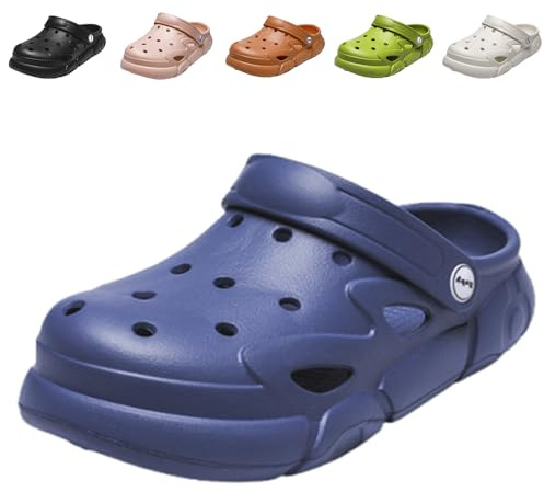 Hitopteu Kinder Clogs Gartenschuhe Dinosaurier Pantoffeln Leicht Gartenclogs rutschfeste Slippers Blau 230 EU 36-37